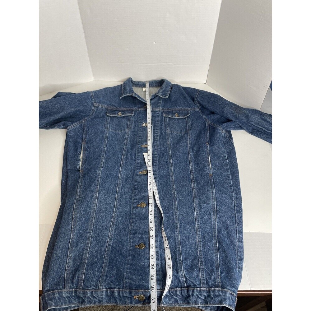 Vintage Hovis Heartland Jeans Denim Trench Coat Duster Women Medium Blue Buttons - Picture 8 of 9